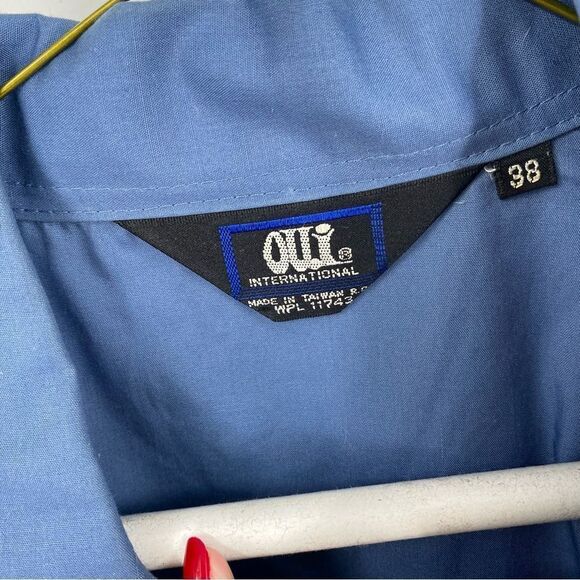 Oui Women’s Short Sleeve 1/4 Snap Closing Collared Blue Shirt size 38 - Picture 2 of 3